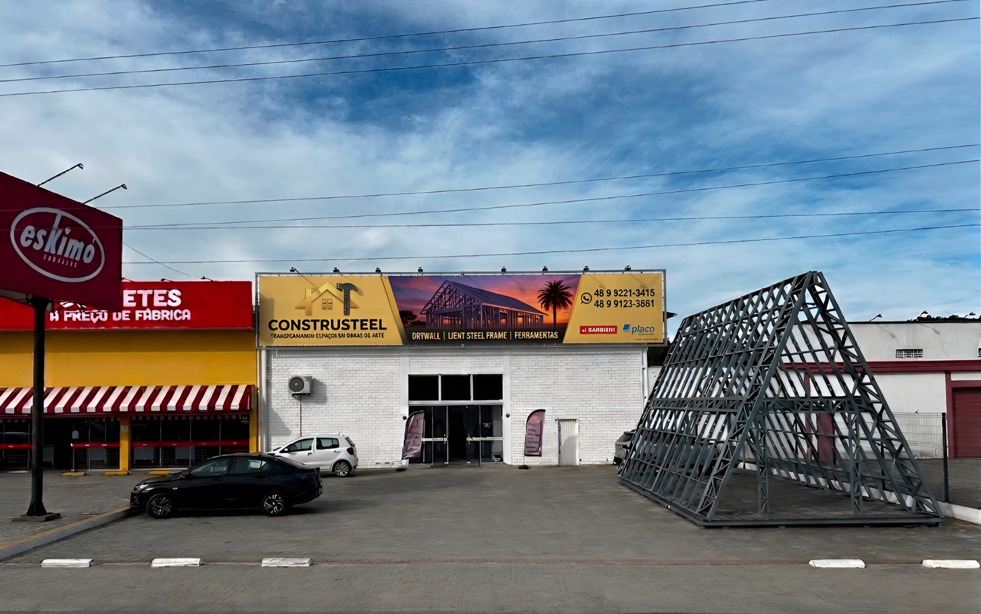 Profissional Construsteel instalando drywall em estrutura steel frame